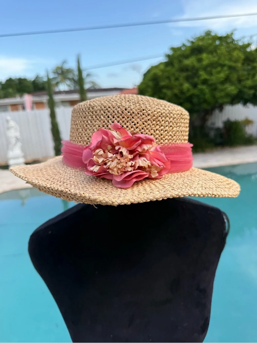 Straw Sun Hat with Pink Floral Band